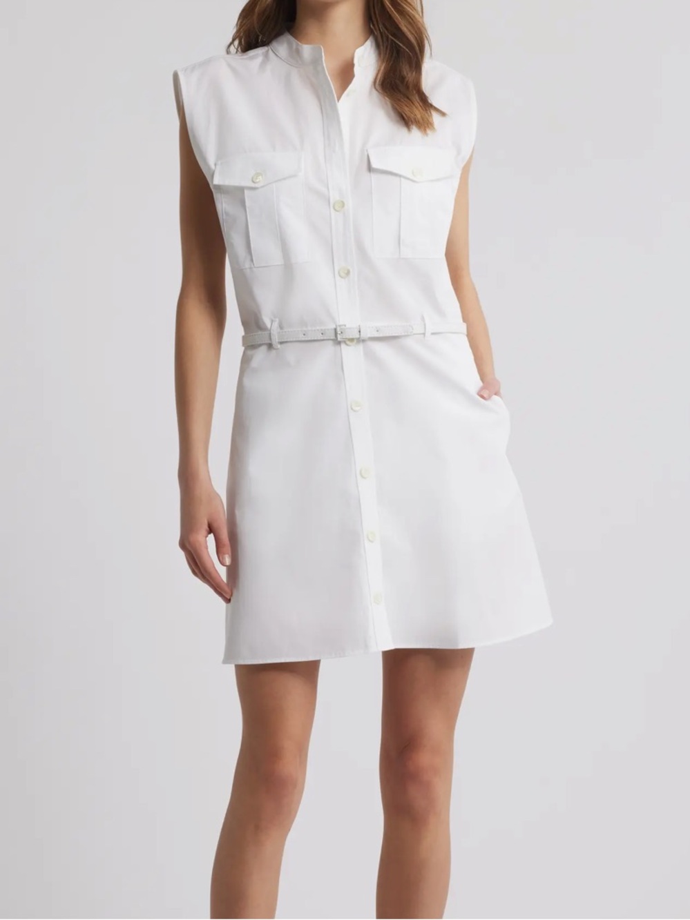 FRAME Cap Sleeve Cotton Safari Shirtdress in White